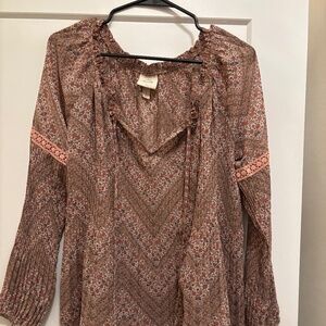 Knox Rose Shirt Floral Sheer Pleated Blouse Womens Size Large Boho Oversized